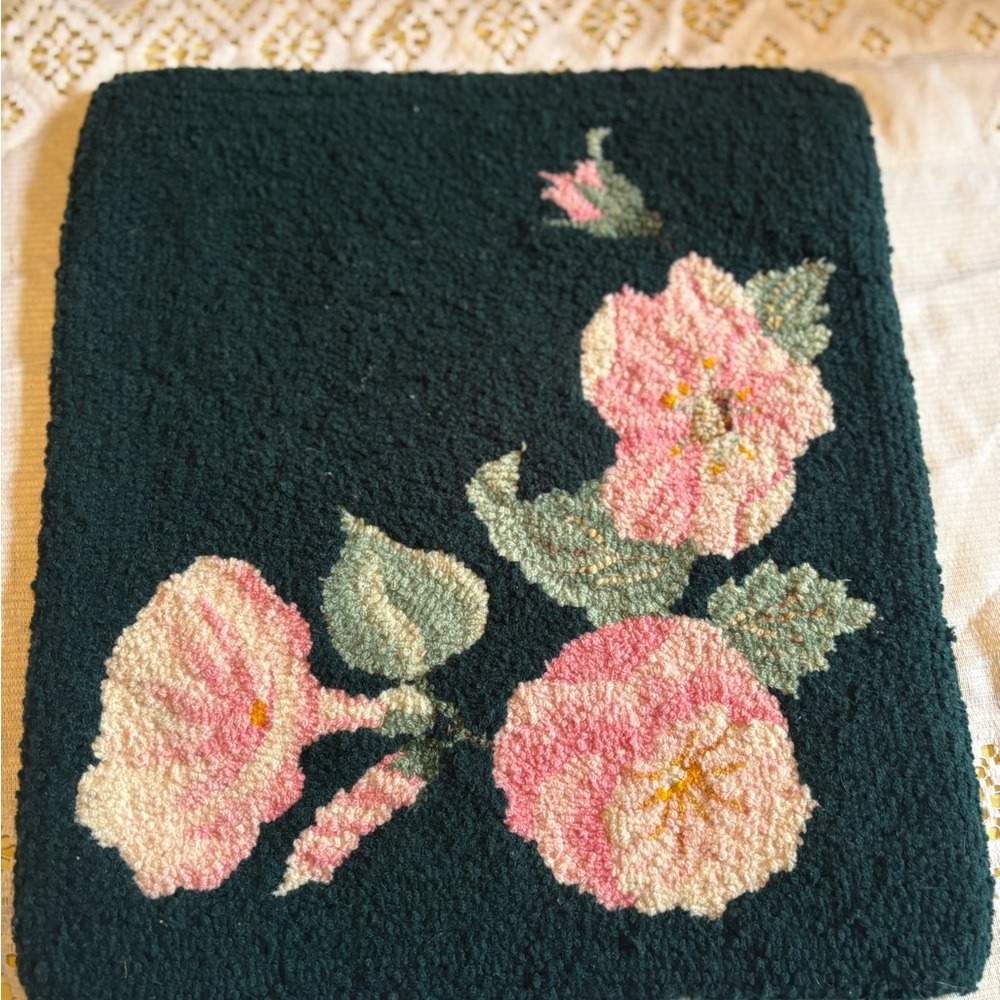 Vintage Pink and Green Hooked Rug